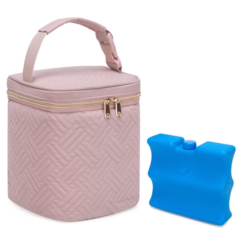 Fasrom Breastmilk Cooler Bag with Ice Pack Fits 4 Large Baby Bottles up to 9 Ounce, Insulated Baby Bottle Bag for Nursing Moms Daycare or Travel, Easily Attaches to Stroller, Pink (Patent Design) - Image 1